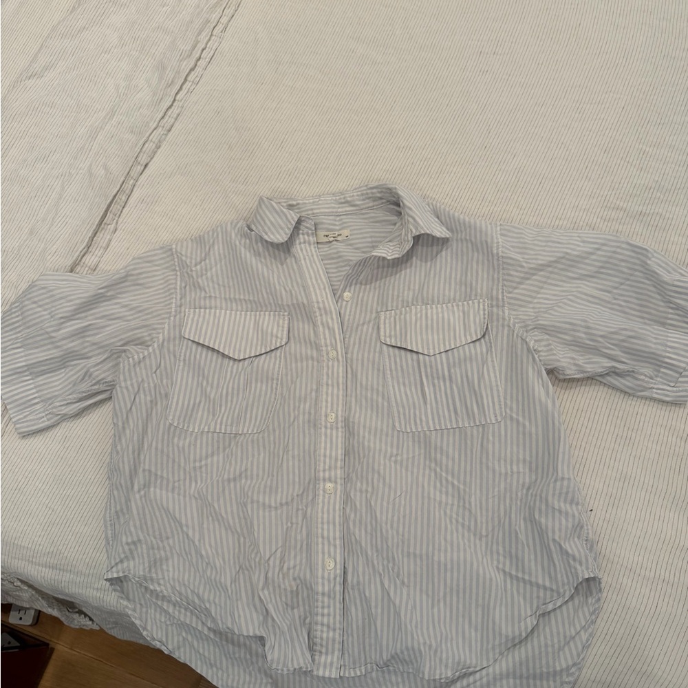 rag & bone Light Blue and White Striped Button-Down Shirt